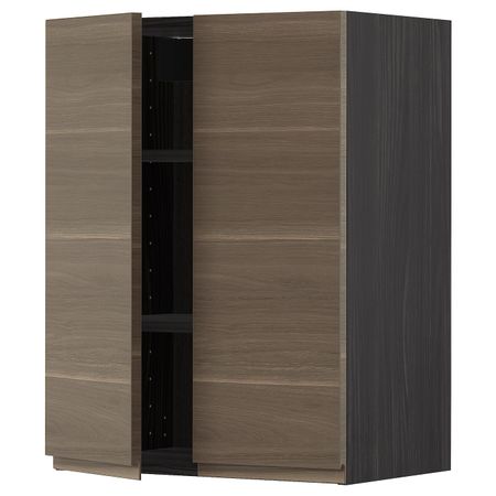 Навесной шкаф с полками/2дверцы, черный/Воксторп под грецкий орех 60x80 см IKEA МЕТОД 793.028.63