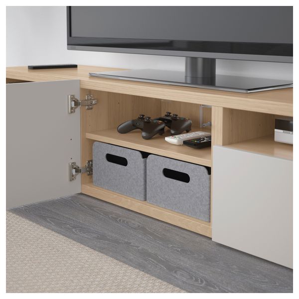Тумба под ТВ БЕСТО, под беленый дуб, Лаппвикен светло-серый (180x40x38 см) - фото 3