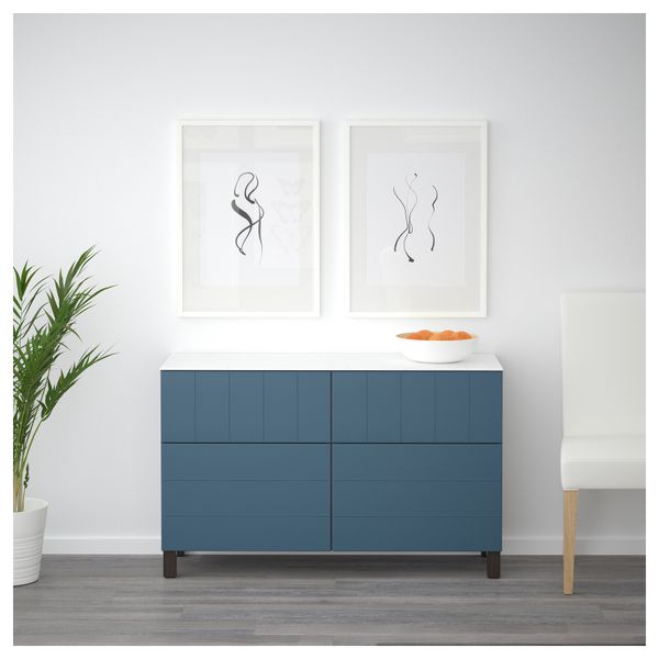 Комбинация для хранения с дверцами, ящиками БЕСТО, черно-коричневый, Халлставик темно-синий (120x42x74 см) - схема-чертеж с размерами