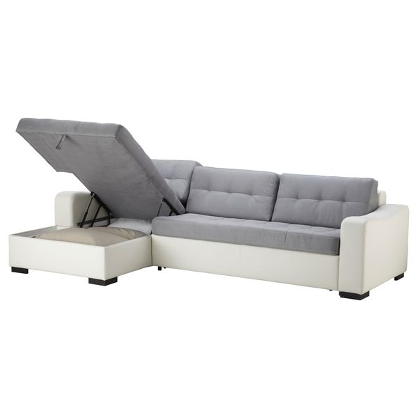 Угловой диван-кровать c модулем для хранения, левосторонний ЛИАРУМ, Оннарп серый, Бумстад белый - фото 4