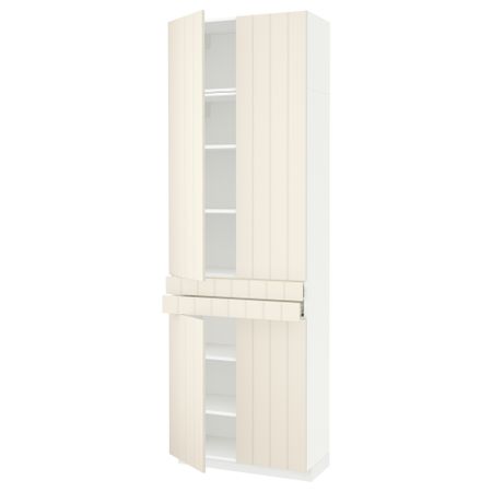 Высокий шкаф + полки, 2 ящика, 4 дверцы МЕТОД / ФОРВАРА, белый, Хитарп белый с оттенком (80x37x240 см)