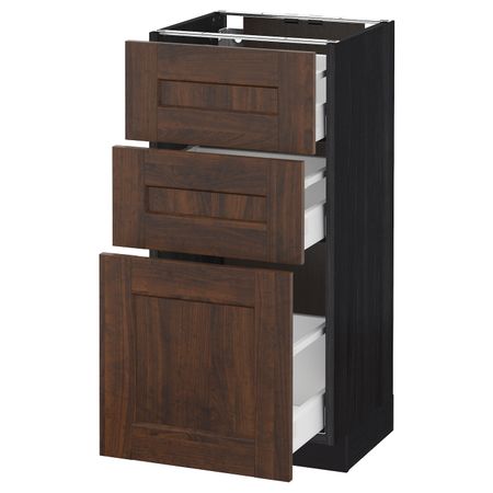 Напольный шкаф с 3 ящиками, черный/Эдсерум коричневый 40x37 см IKEA МЕТОД / МАКСИМЕРА 892.366.98