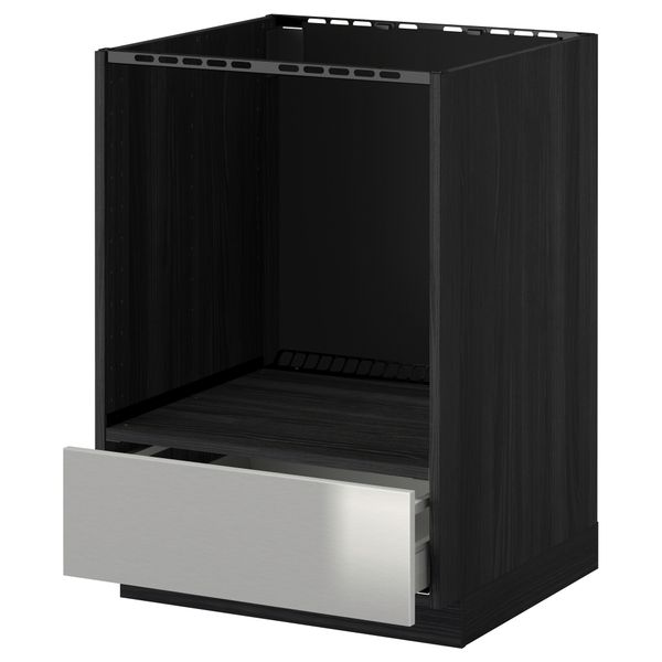 Напольный шкаф для духовки, с ящиком МЕТОД / МАКСИМЕРА, черный, Гревста нержавеющ сталь (60x60 см) - схема-чертеж с размерами