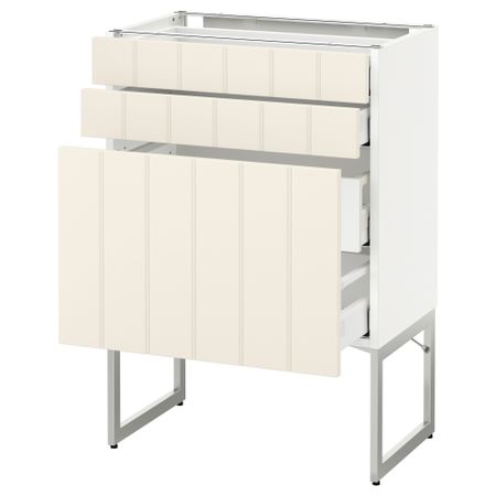 Напольный шкаф 3 фронтальных панели, 2 нижних, 2 средних ящика МЕТОД / МАКСИМЕРА, белый, Хитарп белый с оттенком