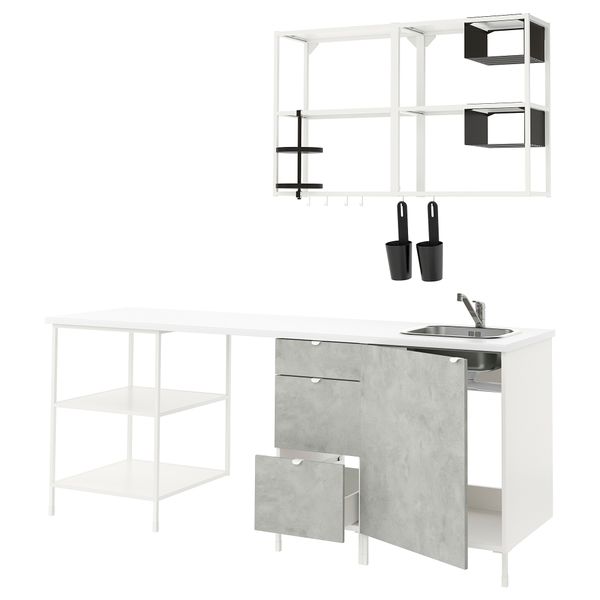 Кухня, 223x63.5x222 см, белый, под бетон IKEA BEGIVENHET БЕГИВЕНХЕТ 893.378.38 - фото 1