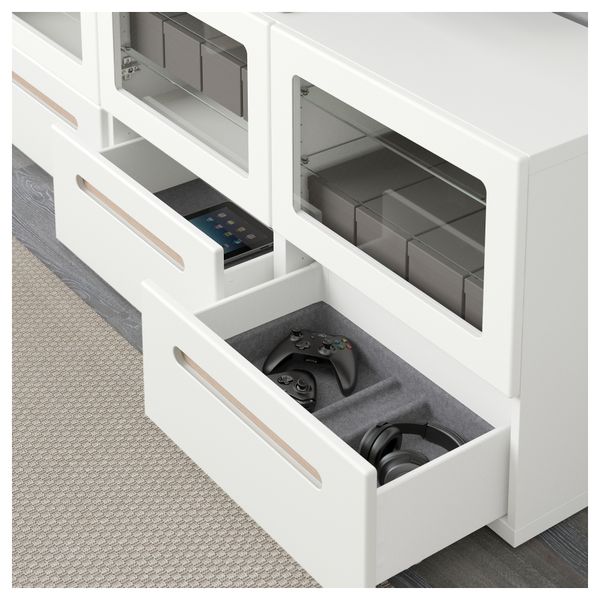 Тумба под ТВ, с дверцами и ящиками БЕСТО, Марвикен белый прозрачное стекло (180x40x64 см) - фото 3