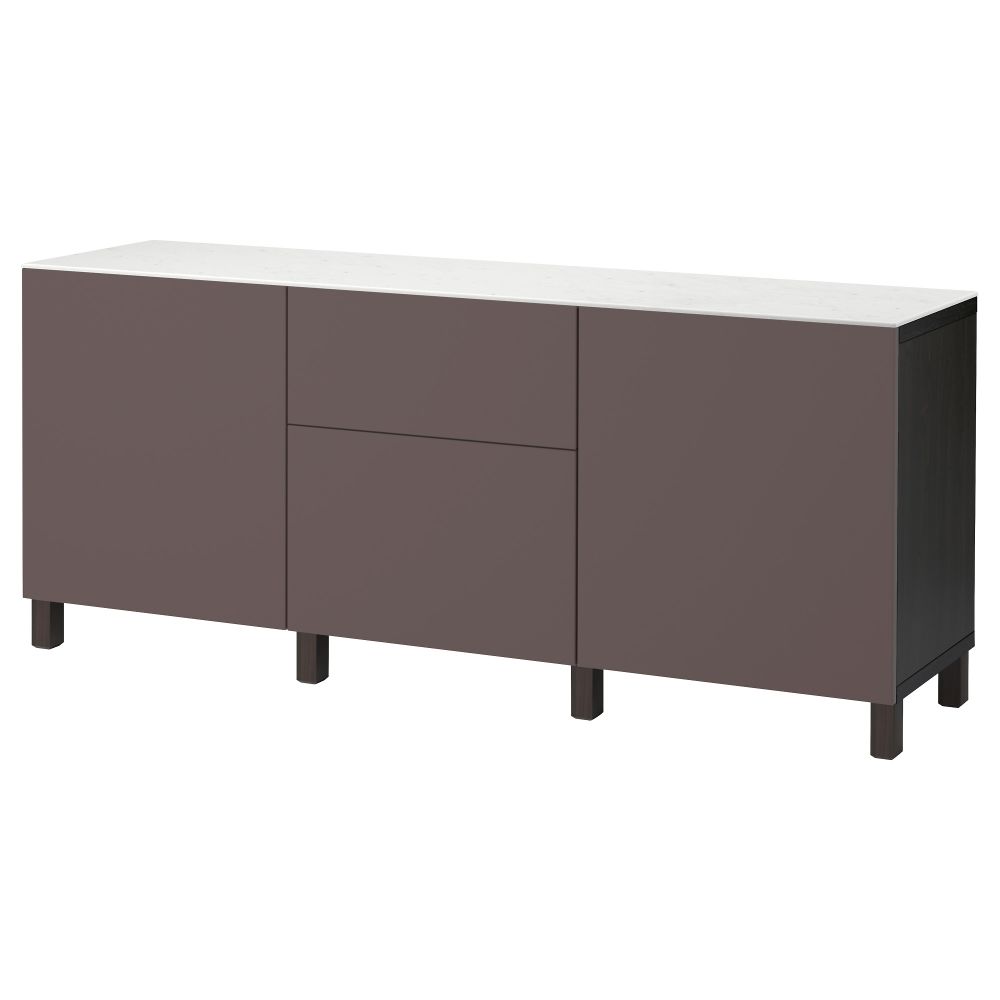 Комбинация для хранения с дверцами, ящиками БЕСТО, черно-коричневый, Вальвикен темно-коричневый (180x42x74 см) - фото 1