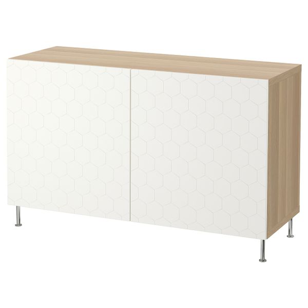 Комбинация для хранения с дверцами, под беленый дуб/вассвик/сталларп белый 120x40x74 см IKEA БЕСТО 892.666.33 - фото 1