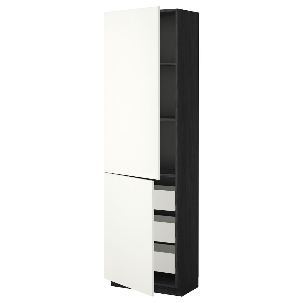 Высокий шкаф + полки, 3 ящика, 2 дверцы МЕТОД / ФОРВАРА, черный, Хэггеби белый - фото 1