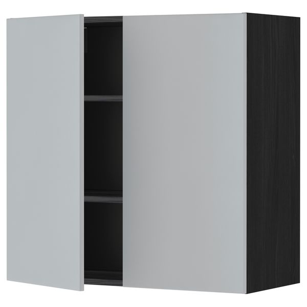 Навесной шкаф с полками, 2 дверцы МЕТОД, черный, Веддинге серый - схема-чертеж с размерами