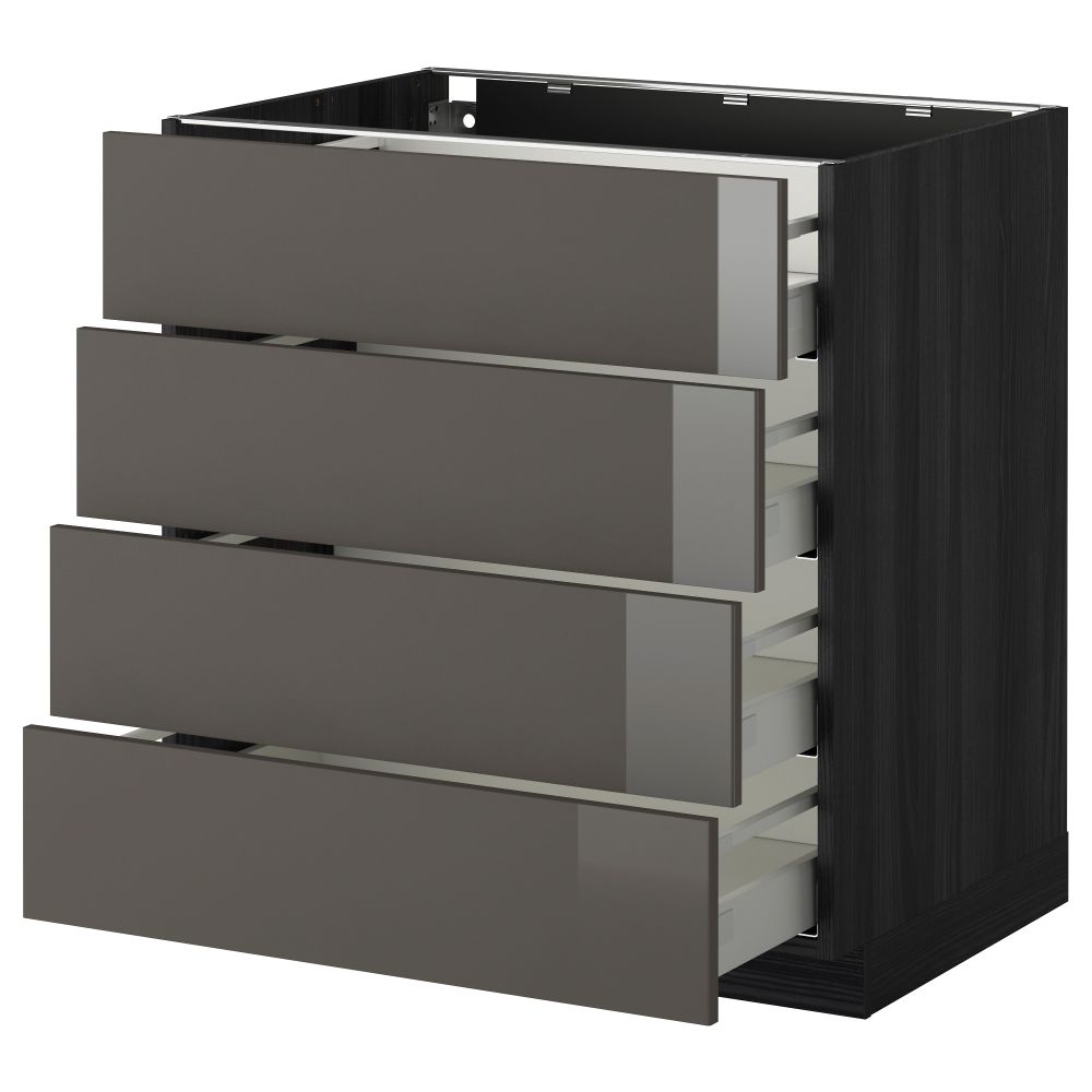 Напольный шкаф 4 фронтальных панели, 4 ящика МЕТОД / МАКСИМЕРА, черный, Рингульт серый - схема-чертеж с размерами