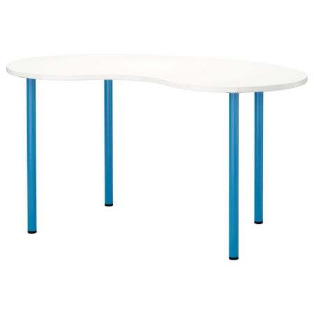 Стол ХИССМОН / АДИЛЬС, в форме кешью белый, синий (140x75 см)