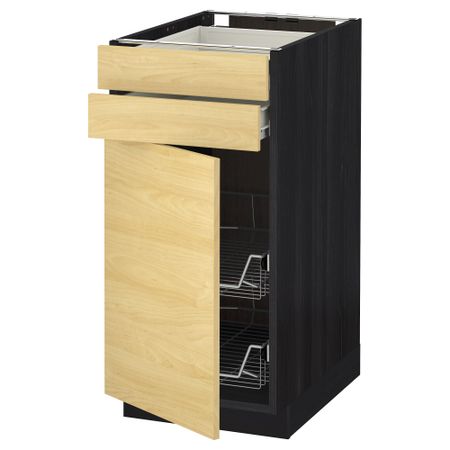 Напольный шкаф, дверца, 2 ящика, проволочных корзин МЕТОД / ФОРВАРА, черный, Тингсрид береза