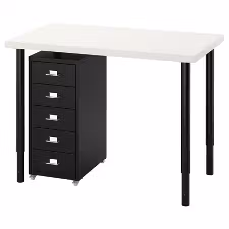 LINNMON/OLOV / HELMER Стол и комбинация для хранения - белый/чёрный