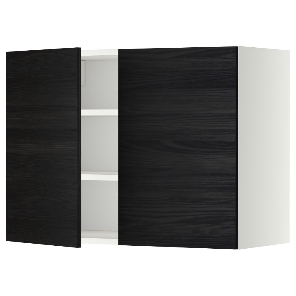 Навесной шкаф с полками, 2 дверцы МЕТОД, белый, Тингсрид черный - схема-чертеж с размерами