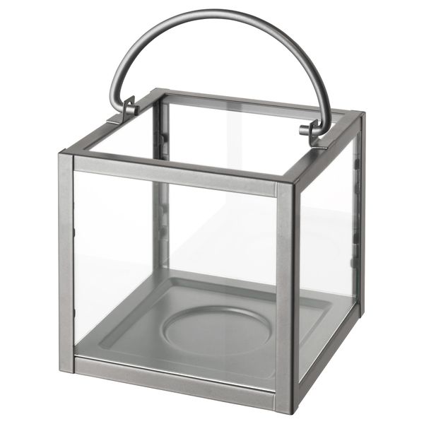 Фонарь для свечи в металической подставка ПУТСАД, серебристый (14 см) - фото 1