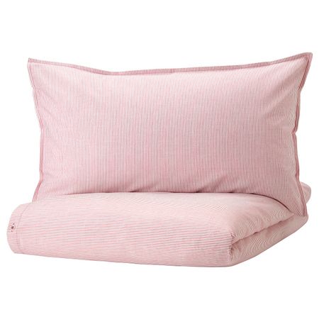 Пододеяльник и 1 наволочка, белый, красный/полоска 150x200/50x70 см IKEA BERGPALM БЕРГПАЛМ 804.676.69