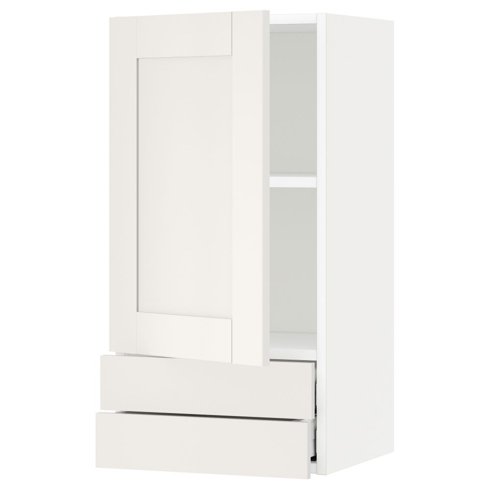 Навесной шкаф с дверцей, 2 ящика МЕТОД / МАКСИМЕРА, белый, Сэведаль белый - схема-чертеж с размерами