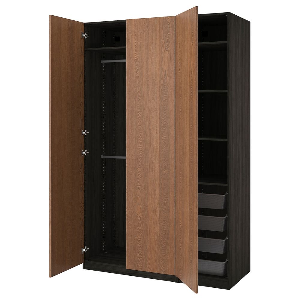 Гардероб, черно-коричневый, Форсанд под коричневый мореный ясень, 150x60x236 см IKEA ПАКС 392.876.09 - фото 1