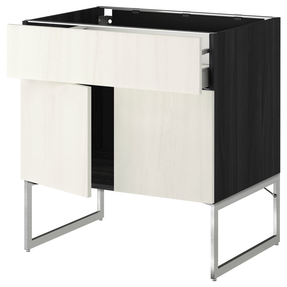 Напольный шкаф, полки, ящик, 2 двери МЕТОД / МАКСИМЕРА, черный, Росдаль белый - схема-чертеж с размерами