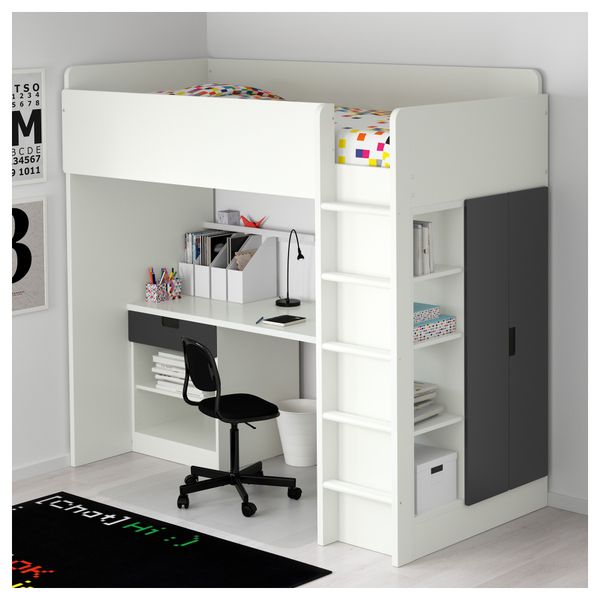 Кровать-чердак, 1 ящик, 2 дверцы СТУВА, белый, черный (207x99x193 см) - фото 2