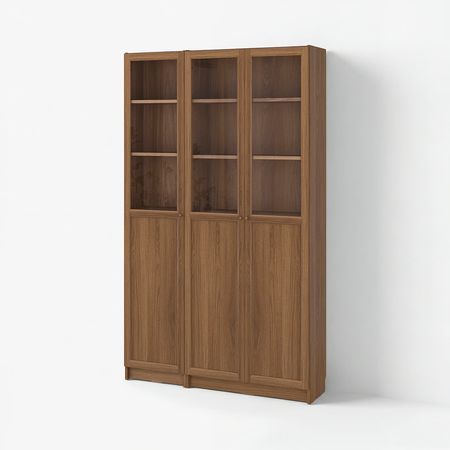 BILLY / OXBERG Стеллаж + глухие/стеклянные дверцы - под грецкий орех 120x30x202 см