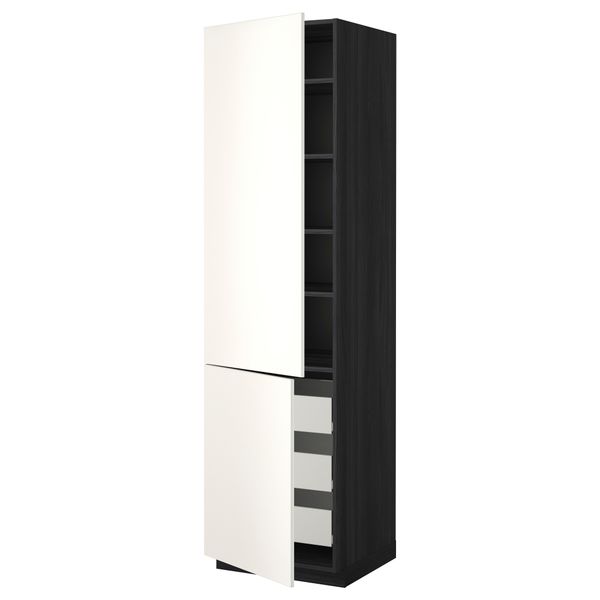 Высокий шкаф + полки, 3 ящика, 2 дверцы МЕТОД / ФОРВАРА, черный, Веддинге белый - фото 1