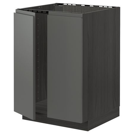 Напольный шкаф для раковины + 2 двери, черный/Воксторп темно-серый 60x60 см IKEA МЕТОД 293.107.52