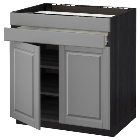 Напольный шкаф для варочной панели, 2 ящика, 2 фасада, 1 ящик МЕТОД / ФОРВАРА, черный, Будбин серый (80x60 см)