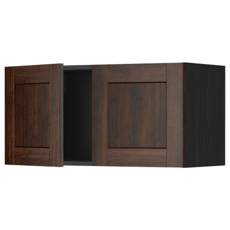 Навесной шкаф с 2 дверями МЕТОД, черный, Эдсерум коричневый (80x40 см)