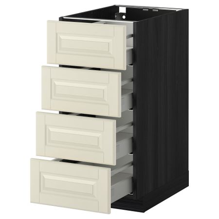 Напольный шкаф 4 фронтальных панели, 4 ящика МЕТОД / МАКСИМЕРА, черный, Будбин белый с оттенком
