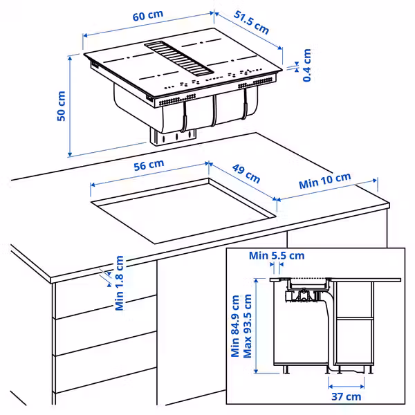 TÄCKNAN - схема-чертеж с размерами
