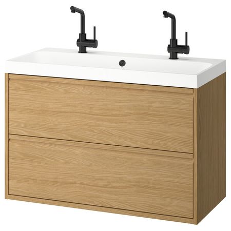 ÄNGSJÖN / BACKSJÖN Шкаф с ящиками/раковина/смесители - под дуб 100x48x69 см