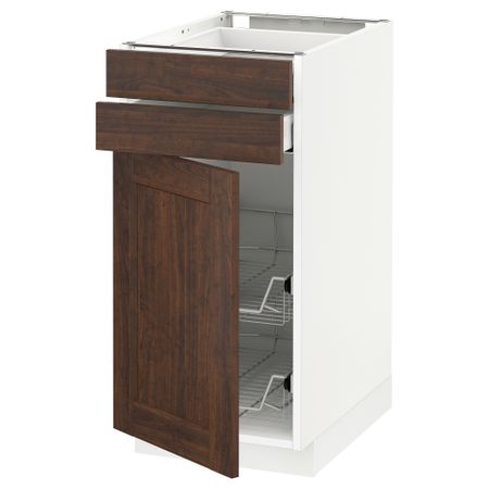 Напольный шкаф, дверца, 2 ящика, проволочных корзин МЕТОД / МАКСИМЕРА, белый, Эдсерум коричневый