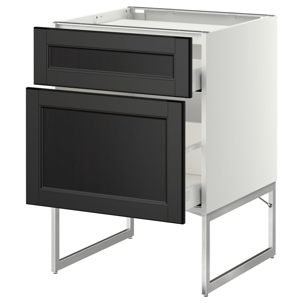 Напольный шкаф, 2 фронтальных панели, 3 ящика МЕТОД / МАКСИМЕРА, белый, Лаксарби черно-коричневый - схема-чертеж с размерами