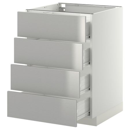 Напольный шкаф 4 фронтальных панели, 4 ящика МЕТОД / ФОРВАРА, белый, Гревста нержавеющ сталь