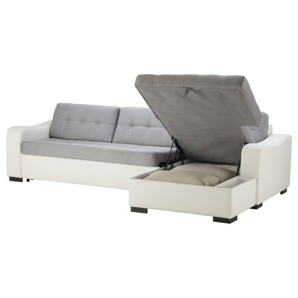 Угловой диван-кровать c модулем для храннения, правосторонний ЛИАРУМ, Оннарп серый, Бумстад белый - схема-чертеж с размерами