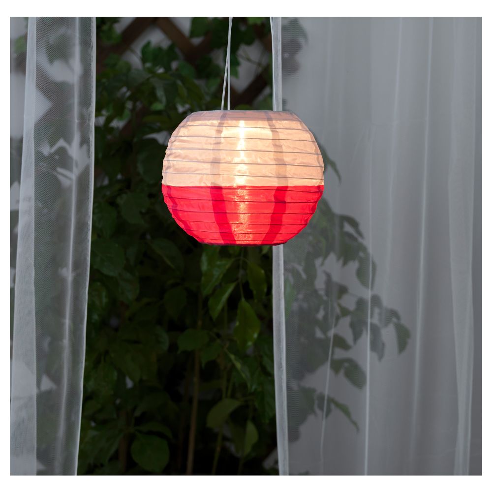 Подвесной светильник на солнечн батарея СОЛВИДЕН, шаровидный бежевый, розовый (22 см) - фото 1