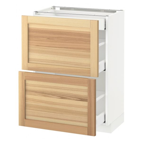 Напольный шкаф/2фасада/3ящика, белый/Торхэмн ясень 60x37 см IKEA METOD МЕТОД / MAXIMERA МАКСИМЕРА 692.361.33 - фото 1