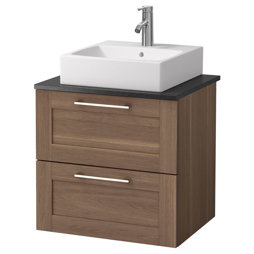 Шк п-раковину/столешн45x45/раковина ГОДМОРГОН/АЛДЕРН / ТОРНВИКЕН, под грецкий орех, черный (62x49x72 см) - фото 1