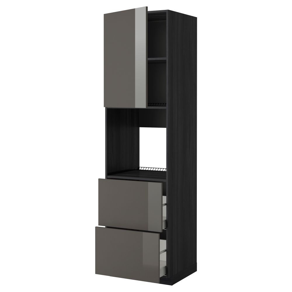 Высокий шкаф для духовки + дверца, 2 форнтальных, 2 высоких ящик МЕТОД / МАКСИМЕРА, черный, Рингульт серый - фото 1