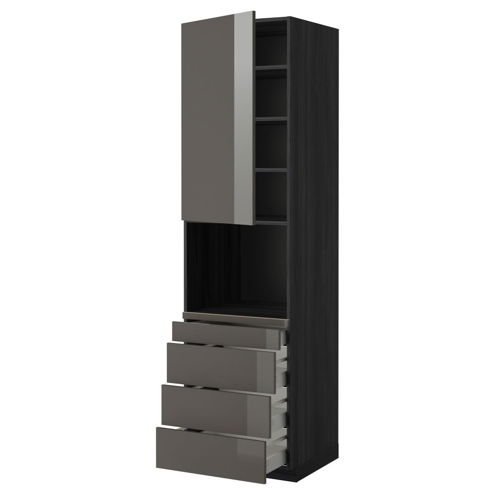 Высокий шкаф для комбинированния СВЧ, 4 ящика МЕТОД / МАКСИМЕРА, черный, Рингульт серый - схема-чертеж с размерами