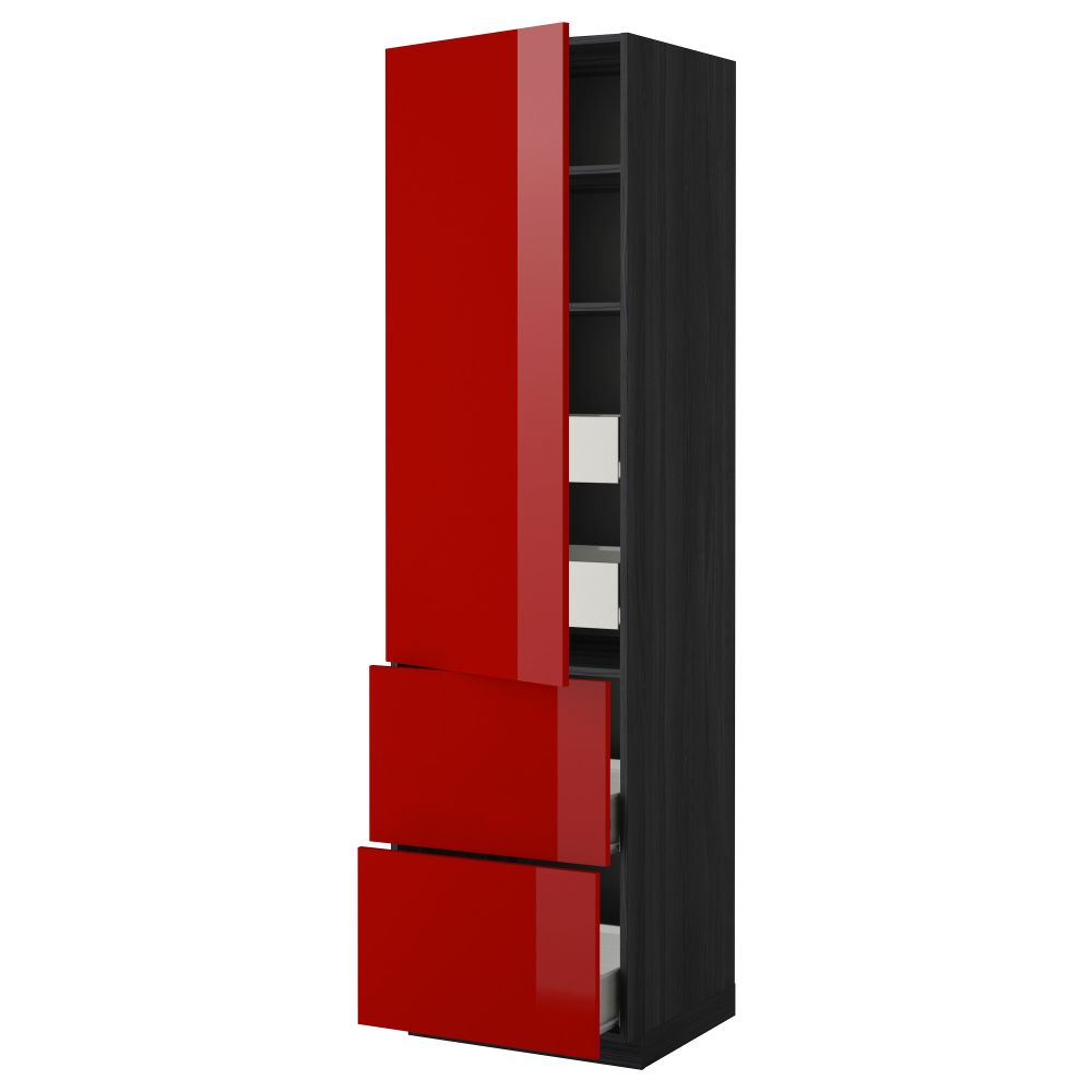 Высокий шкаф + полки, 4 ящика, 2 дверцы МЕТОД / ФОРВАРА, черный, Рингульт красный - схема-чертеж с размерами