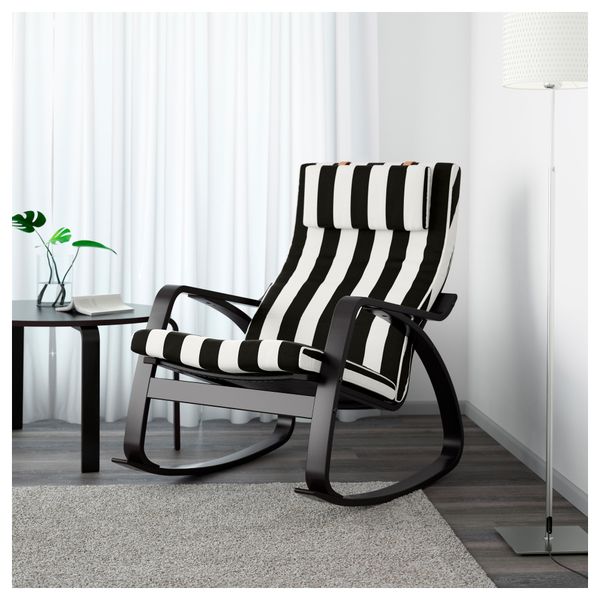 Кресло-качалка ПОЭНГ, черно-коричневый, Стенли черный/белый - фото 2
