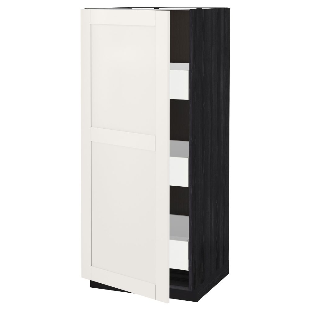 Высокий шкаф с ящиками МЕТОД / МАКСИМЕРА, черный, Сэведаль белый - схема-чертеж с размерами