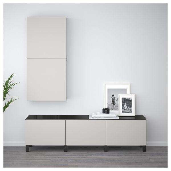 Комбинация для хранения с ящиками БЕСТО, черно-коричневый, Лаппвикен светло-серый (180x40x48 см) - фото 2