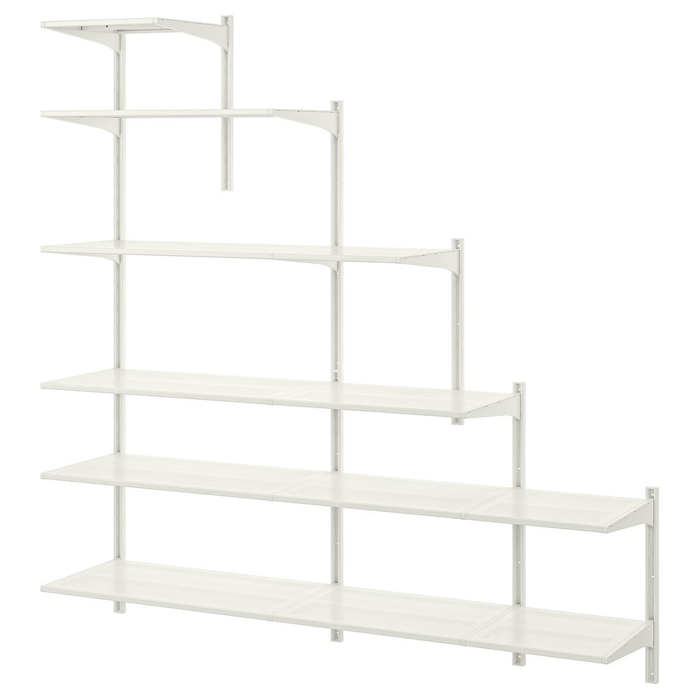 Настенная шина/полки, металлический белый, 189x40x57/197 см IKEA АЛЬГОТ 292.303.31 - схема-чертеж с размерами