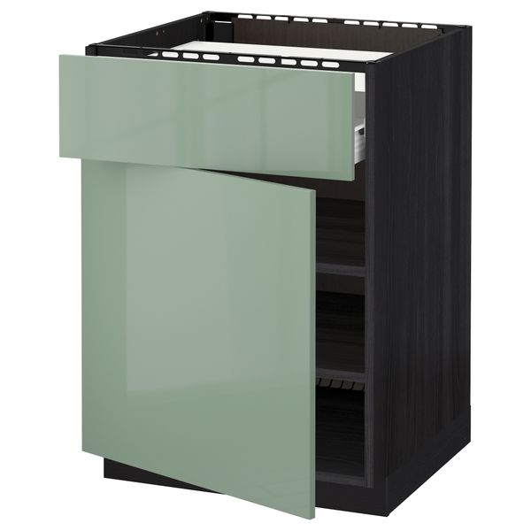 Напольный шкаф для варочной панели, ящик, полка, дверцы МЕТОД / ФОРВАРА, черный, Калларп светло-зеленый (60x60 см) - схема-чертеж с размерами