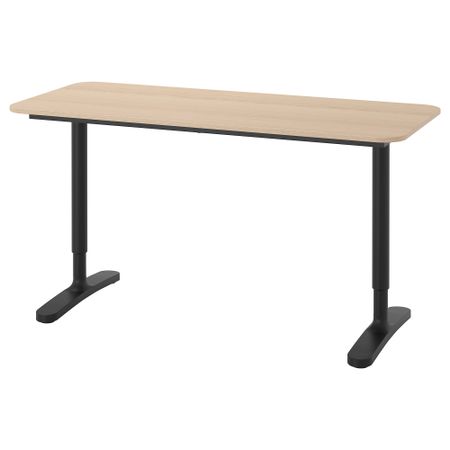 Письменный стол, 140x60 см, дубовый шпон, беленый, черный IKEA BEKANT БЕКАНТ 792.826.38