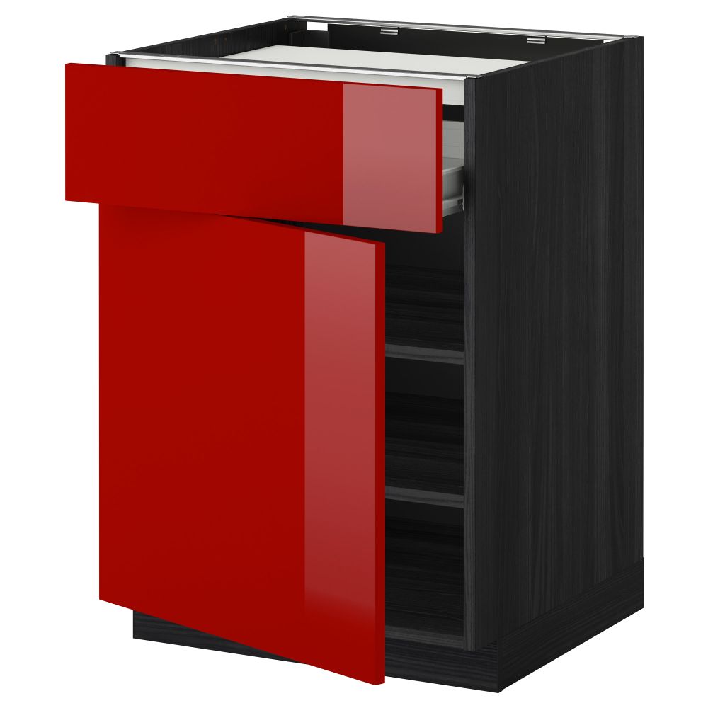 Напольный шкаф для варочной панели, ящик, полка, дверцы МЕТОД / ФОРВАРА, черный, Рингульт красный - схема-чертеж с размерами